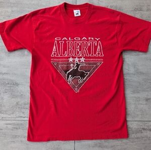 Vintage Calgary Alberta Canada Red Single Stitch Rodeo Graphic T Shirt Large